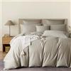 YASMENG Copripiumino in raso di cotone 200 x 200 cm, beige 100% cotone satinato, set da letto Deluxe setoso traspirante Lyocell seta biancheria da letto matrimoniale con cerniera e cuscino, federe 65