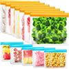 IDEATECH Sacchetti Alimenti Richiudibili Silicone Freezer 12 Pack Riutilizzabili Buste Congelatore Ermetici Cibo Zip BPA Free Lavabili Frutta Carne Conservare