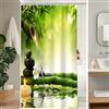 Uiiooazy Tenda Doccia Antimuffa, Tenda da Doccia 120x200cm Verde Salvia Bambù Foglie Verdi Pietre Nero Orchidea Tende da Bagno Tessuto Lavabile Impermeabile Tende per Vasca da Bagno con 8 Anelli