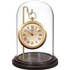 OGANAZI OGA - Supporto per orologio da tasca in vetro con base in legno, cupola in vetro con ganci dorati, piccola vetrina per orologi, medaglie, decorazioni, regalo per collezionisti di orologi da tasca per