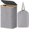 Lifewit Cesta Portabiancheria 80 L con Coperchio, Grande Cesto Biancheria Pieghevole in Bambù con Sacco Interno, Portabiancheria Salvaspazio, Laundry Basket per Camera da Letto, Bagno, Grigio Chiaro