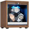 TOOSOAR Carica Orologi Automatici Watch Winder, Scatola del Tempo per Orologi 3 Posti in Legno di Noce, Porta Orologio Automatico con 5 Modalità e Arresto Apertura