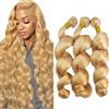 Jucames Extension Capelli Veri Umani Loose Deep Wave Human Hair Bundles Tessitura Unprocessed Remy Double Weft Extensions 100g/Per Colore Honey Blonde for Woman 20 22 24 Inch