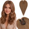 Silk-co Hair Topper per Capelli Veri Donna con Clip Marrone Chiaro, 25cm 27g Hand-tied Toupet Toupee Invisibile con Frangia Centrale