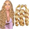 Jucames Extension Capelli Veri Umani Loose Deep Wave Human Hair Bundles Tessitura Unprocessed Remy Double Weft Extensions 100g/Per Colore Honey Blonde for Woman 30 32 34 Inch