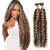Jucames Extension Capelli Veri Umani Deep Wave Human Hair for Braiding Tessitura Unprocessed Remy No Weft Extensions Colore P427 Highlight Blonde for Woman 12 12 Inch