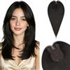 Silk-co Hair Topper per Capelli Veri Donna con Clip Nero Naturale, 35cm 40g Hand-tied Toupet Toupee Invisibile con Frangia Centrale