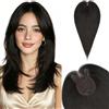 Silk-co Hair Topper per Capelli Veri Donna con Clip Nero Naturale, 25cm 27g Hand-tied Toupet Toupee Invisibile con Frangia Centrale