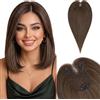 Silk-co Hair Topper per Capelli Veri Donna con Clip Marrone Scuro, 30cm 35g Hand-tied Toupet Toupee Invisibile con Frangia Centrale