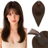 Silk-co Hair Topper per Capelli Veri Donna con Clip Rosso-Marrone, 25cm 27g Hand-tied Toupet Toupee Invisibile con Frangia Sottile