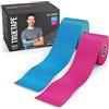 TRUETAPE® Basic - Tape Kinesiologico in molti colori | duo rotoli 5m x 5cm | Nastro kinesiologico I impermeabile ed elastico | Kinesio Tape forte | Blue & Rosa
