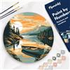 Figured'Art Dipingere con i Numeri su Disco di Legno da 30 cm - Paint by Numbers, Canoa en lago de montaña, Passatempo per Adulti, Kit Completo, Hobby Creativi - Quadri fai da te
