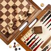 Lingle 39,37 cm Deluxe Solid Wood 3-in-1 Game Set: Gioco portatile di scacchi, backgammon e dama con scatola a manico cavo, tavola pieghevole per viaggi, adatta per adulti