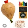 EVERGIFT Peonza in Legno per Bambini, Confezione da 1 Peonza + 6 Cera per Colorare + 1 Rondellina | Realizzata a Mano in Spagna con Punta Tonda.