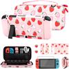 FUNDIARY Graziosa custodia per Nintendo Switch, borsa da viaggio per interruttore con custodia protettiva, protezione schermo, tracolla regolabile e 2 tappi per pollice fragola