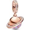PANDORA Moments Planet Saturn 782433C01 - Ciondolo scintillante in argento sterling con lega di metallo placcato oro rosa, compatibile Moments e ME Braccialetti, Lila, Argento sterling, Zirconia