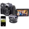 Somikon Fotocamera digitale 4K UHD con display flip da 3 pollici, Wi-Fi, zoom digitale 16x e obiettivo macro