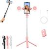 Gienslru Bastone per selfie 6 in 1 con luce di riempimento, selfie con tracciamento automatico del viso, treppiede con telecomando, 6 in 1, wireless, Bluetooth, per iPhone, Samsung, Android, rosa
