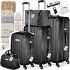 tectake® 3x Valigia, Set Valigie M, L, XL, 3 Trolley con Beauty Case, Etichette, Lucchetto TSA, Pesabagagli, Maniglia telescopica, Ruote Rimovibili, Tasca in Rete, Cinghie, 3 Cubi Portaoggetti - Nero