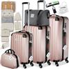 tectake® 3x Valigia, Set Valigie M, L, XL, 3 Trolley con Beauty Case, Etichette, Lucchetto TSA, Pesabagagli, Maniglia telescopica, Ruote Rimovibili, Tasca in Rete, Cinghie, 3 Cubi Portaoggetti - Rosa