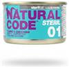 Generico Natural Code Umido Gatto Sterilised TONNO e ZUCCHINE, Numero 01, alimento completo in SFILACCETTI per gatti sterilizzati di tutte le taglie, altamente digeribile| 6 scatolette da 85 grammi l'una.