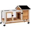 PawHut Conigliera su ruote 2 porte con serratura e cassetto per gli escrementi - dim. 108L x 58L x 73,5H cm - legno giallo