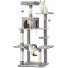 MSmask Grande tiragraffi per gatti stabile, a L, con piattaforme, nicchie, amaca, colonne in sisal, albero da arrampicata a più piani per gatti (grigio chiaro)