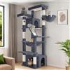Hzuaneri Albero Tiragraffi Grande per Gatti, Torre per Gatti da Interno 183 cm con 2 Piattaforme, 2 Grotte, Cesta, Amaca e 6 Pali Tiragraffi, Ideale per Maine Coon e Tutte le Razze, Grigio Scuro