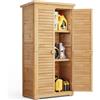 Blishom Armadio da Giardino in Legno 160 cm, Resistente agli Agenti Atmosferici con Tetto Inclinato e Dispositivo Bloccabile, Armadio per Attrezzi Esterno 87x46.5x160.5 cm Naturale
