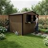 Muskel Casetta da giardino in acciaio zincato, 4,33 m², con due finestre doppie apribili, doppie porte chiudibili e scaffale decorativo per fiori, marrone/nero