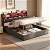 Mydtt Letto Matrimoniale 180x200 con Contenitore, Letto imbottito LED Testiera con porte USB, TypeC e Presina, Struttura Letto con Rete a Doghe e Testiera con Contenitore, Senza Materasso, Lino Grigio
