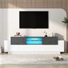 Azkoeesy Mobile TV con illuminazione a LED, 180 cm, colore bianco e grigio marmo, moderna console TV con ripiani in vetro e molto spazio per il soggiorno (4 ante + 2 cassetti)