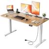 HLFURNIEU Scrivania Regolabile in Altezza, 140 x 60 cm, Scrivania Motorizzata, con Prese, Porte USB, 2 Controlli Memoria, Standing Desk Colore Legno