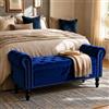 Clevich Cassapanca, Velluto Pouf Contenitore 133cm, con asta a gas Booster, estremità letto con coperchio, Ottomano con gambe in legno, per corridoio, sala da pranzo, camera da letto (Blu)