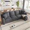 NuvlaGu Moderno divano a forma di L in ciniglia a 3 posti con chaise longue, divano angolare con vano portaoggetti, schienale pieghevole con portabevande, divano modulare multifunzione per soggiorno