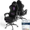 Huracan Sedia da Gaming Massaggiante con Poggiapiedi Telescopico, Ergonomico Sedie gamer, Gamer Chair Tessuto in Velluto Traspirante Poltrona da gaming per Lunghe Sessioni di Gaming e Lavoro, Nero