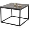 WOMO-DESIGN Tavolino Basso da Caffè 60 x 60 cm Quadrato Grigio Legno Massello di Mango Naturale Tavolo da Divano per Soggiorno Struttura in Metallo Nero da Salotto Fatto a Mano
