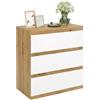 GZTGZMWG Cassettiera Camera da Letto con 3 cassetti, Mobiletto Salvaspazio in Stile Moderno, per Soggiorno Ingresso, 70 * 40 * 75cm, Bianco e Quercia