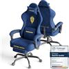 Huracan Sedia da Gaming Massaggiante con Poggiapiedi Telescopico, Sedie gamer Ergonomico, Gamer Chair Tessuto in Velluto Traspirante Poltrona da gaming per Lunghe Sessioni di Gaming e Lavoro, Blu