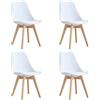 eacommerce | Set 4 sedie da cucina | Polipropilene, gambe in legno, cuscino in pelle PU | Design ergonomico, facile da montare, stile moderno | Comfort e versatilità per sala da pranzo (Bianco)