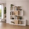 Yellowshop - Libreria Tetrix Moderna Asimmetrica L145xP29xH145 cm, Scaffale a Giorno Bianco con Finitura Cemento o Rovere - Mobile Porta Libri Design per Soggiorno, Studio o Ufficio (Bianco/Rovere)