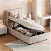 BLSYHDH Letto singolo imbottito, 90 x 200 cm, spazio di archiviazione idraulico, letto singolo, per bambini con vano contenitore, divano letto imbottito, senza materasso (beige + lino-1)