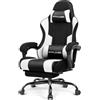 GTPLAYER Sedia da Gaming, Ergonomico Sedia da Ufficio, con Massaggiante poggiapiedi e supporto lombare, Schienale Regolabile 90-135°, Portata 150 kg, sedia per computer, Bianco-Nero