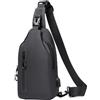 DASJKDI Borsa da uomo petto in tinta unita spalla casual esterno a tracolla in nylon con ricarica USB per escursioni(Gray-3 Zippers)