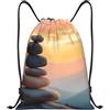 Generic Borsa Sportivasacca con Cordoncino per Spiaggia Shopping Campeggio 36X42Cm Moda Unisex Tasche con Coulisse Zen Stone Sunset