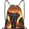 Generic Borsa con Coulissesacca con Cordoncino per All'Aperto Campeggio Nuoto 36X42Cm Pieghevole Regolabile Borsa con Cordoncino Elephants At Sunset Pattern