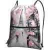 YYHHAOFA Paris Street Torre Eiffel rosa stampa floreale coulisse zip zaino - leggero impermeabile palestra borsone con tasca per viaggi sport yoga