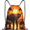 Generic Tasche con Coulissezaino Sportivo per Yoga Shopping Campeggio 36X42Cm Regolabile Moda Borsa con Cordoncino Elephant Family Sunset Water Pattern