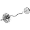 GORILLA SPORTS® Set Bilanciere e Dischi 35 kg - Lunghezza 120 cm, con 8 Dischi Rivestiti in Plastica, 30mm, Collari Spinlock, Cromo - Curvo Curl EZ, Curl Bar, Barra Curva, Pesi Palestra, Fitness