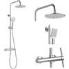 ROWINNAO Colonna Doccia con Ottone Miscelatore Cromo, Rotondo Sistema Doccia Senza Termostato, Set Doccia Altezza Regolabile 80-117 cm, Set Miscelatore Doccia con Soffione 22 cm, Doccetta 3 Funzioni